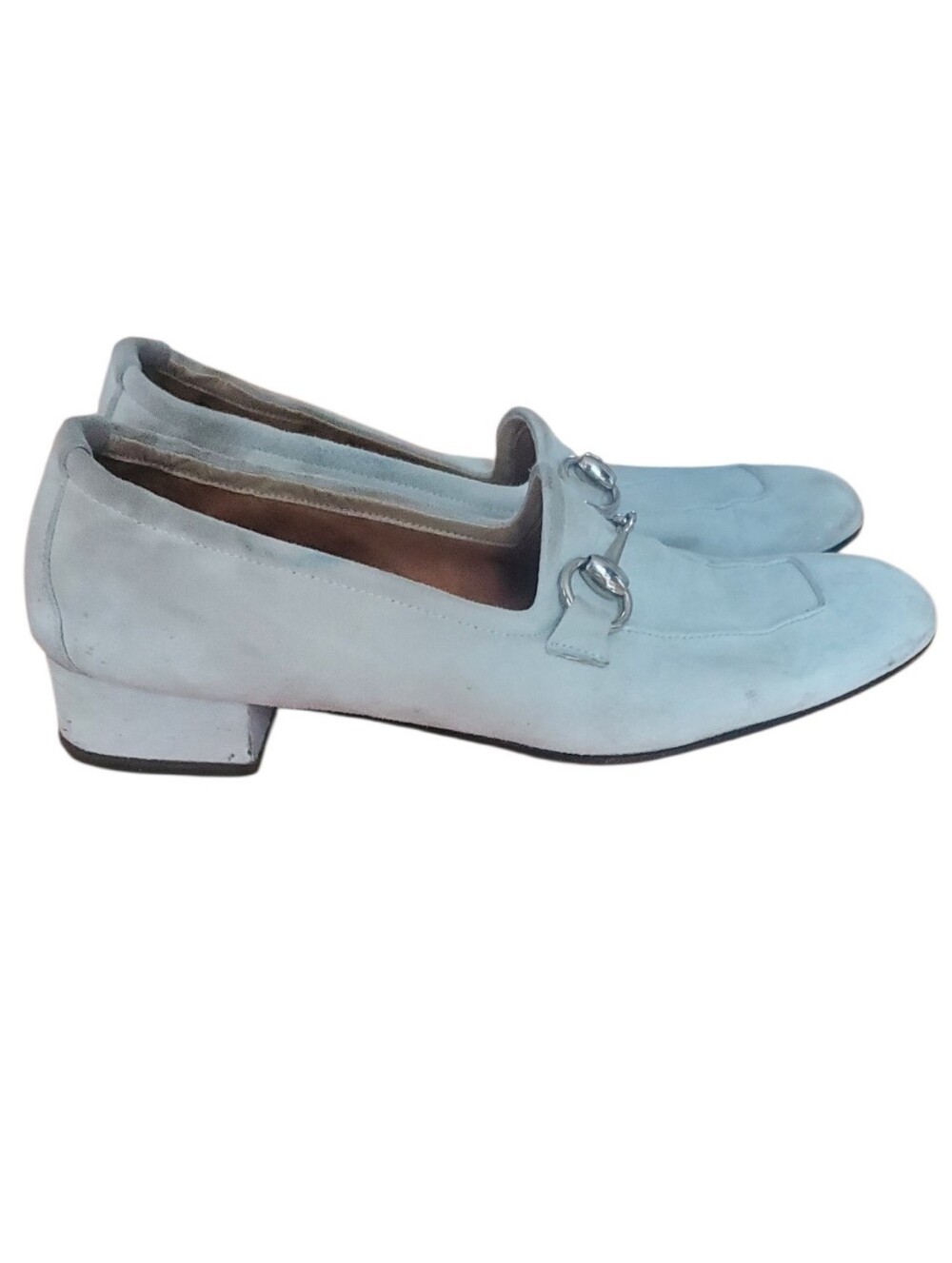Vintage Gucci Horsebit Powder Blue Suede Loafer Shoes